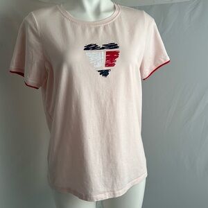 Tommy Hilfiger light pink red and blue heart graphic short sleeve t-shirt